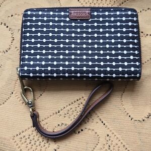 Vintage Fossil Black and White Dot Pattern Wristlet